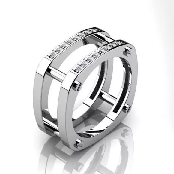 Jewelry - New Unisex 925 Silver Square Diamond Ring